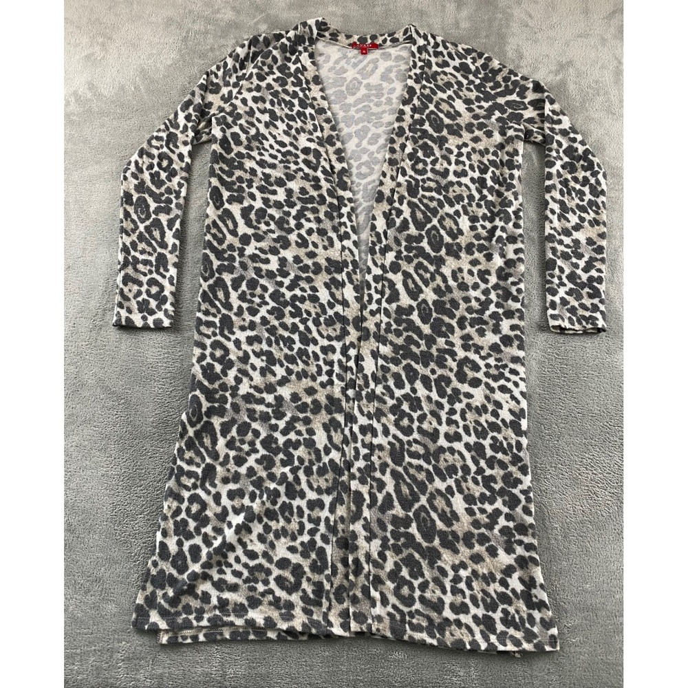 Guess Los Angeles Womens Leopard Print Open Front Duster Cardigan Grey Tan M